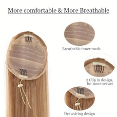 Long Straight Drawstring Ponytail Blonde 613 Synthetic Clip In Hair Extensions
