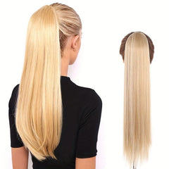 Long Straight Drawstring Ponytail Blonde 613 Synthetic Clip In Hair Extensions