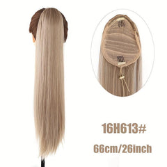 Long Straight Drawstring Ponytail Blonde 613 Synthetic Clip In Hair Extensions