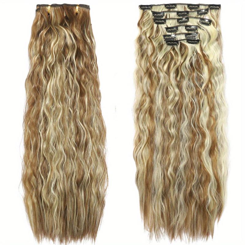 6Pcs Set 50 Long Culy Hairpiece 16 Clips In Hair Extension Synthetic Wavy Hair