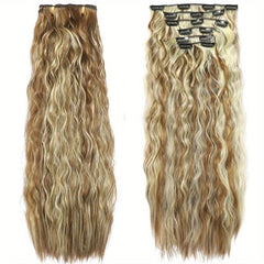 6Pcs Set 50 Long Culy Hairpiece 16 Clips In Hair Extension Synthetic Wavy Hair