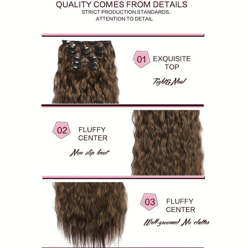 6Pcs Set 50 Long Culy Hairpiece 16 Clips In Hair Extension Synthetic Wavy Hair