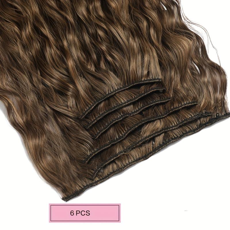 6Pcs Set 50 Long Culy Hairpiece 16 Clips In Hair Extension Synthetic Wavy Hair