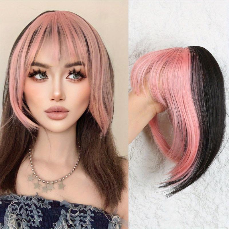 Blonde Pink Bangs Synthetic Hair Wigs Replacement For Women Costume Wig