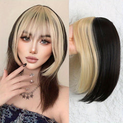 Blonde Pink Bangs Synthetic Hair Wigs Replacement For Women Costume Wig