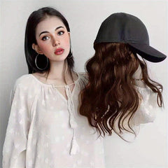 Baseball Cap with Long Wavy Hair Extension Synthetic Wig Hat