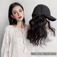 Baseball Cap with Long Wavy Hair Extension Synthetic Wig Hat