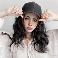 Baseball Cap with Long Wavy Hair Extension Synthetic Wig Hat