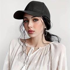 Baseball Cap with Long Wavy Hair Extension Synthetic Wig Hat