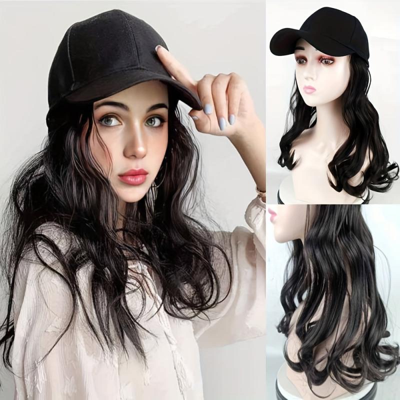 Baseball Cap with Long Wavy Hair Extension Synthetic Wig Hat