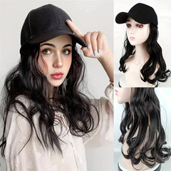 Baseball Cap with Long Wavy Hair Extension Synthetic Wig Hat