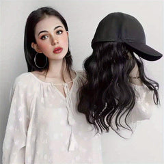 Baseball Cap with Long Wavy Hair Extension Synthetic Wig Hat