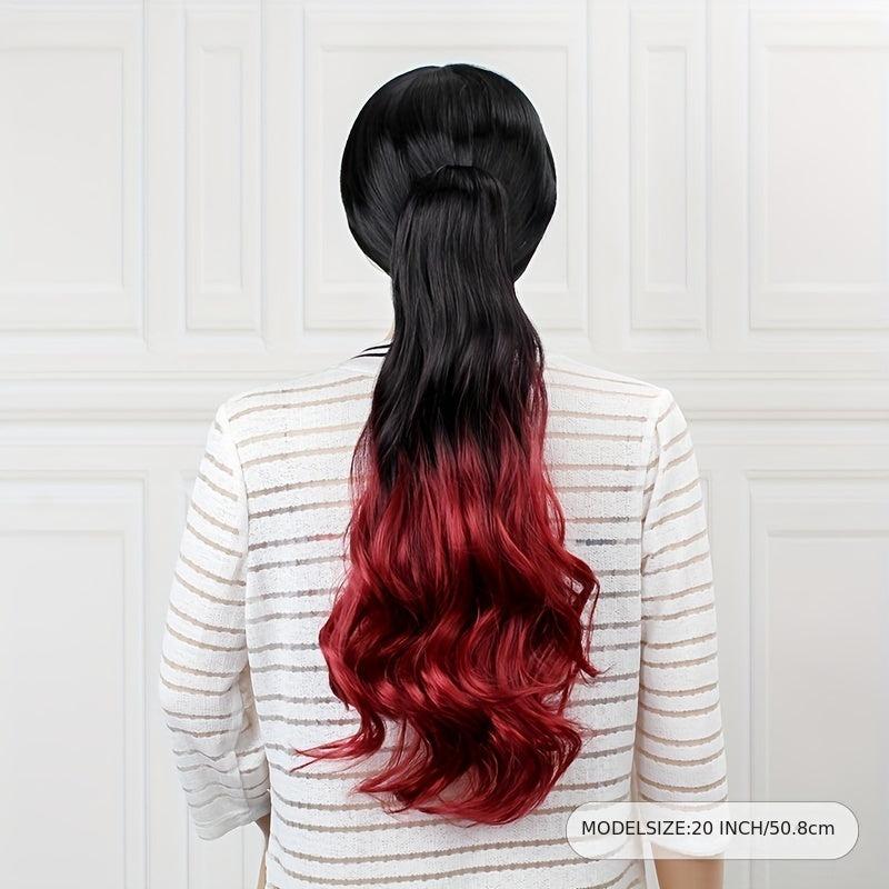 Ombre Long Curly Wavy Ponytail Extensions Synthetic Clip In Hair Extensions