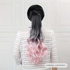 Ombre Long Curly Wavy Ponytail Extensions Synthetic Clip In Hair Extensions