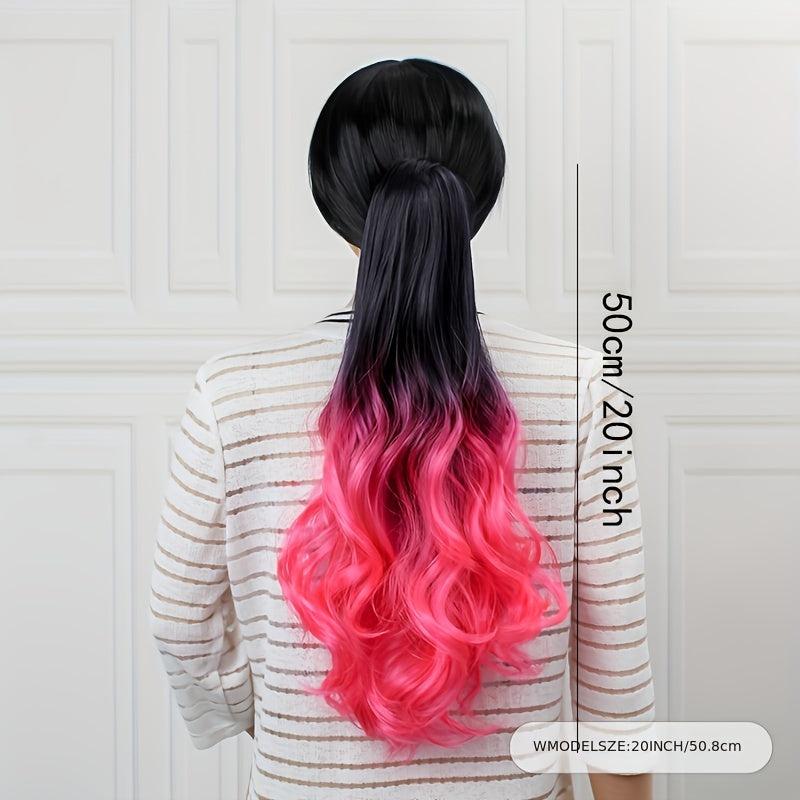Ombre Long Curly Wavy Ponytail Extensions Synthetic Clip In Hair Extensions