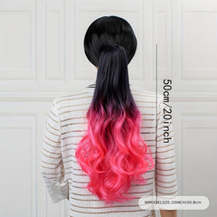 Ombre Long Curly Wavy Ponytail Extensions Synthetic Clip In Hair Extensions
