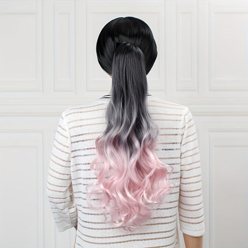 Ombre Long Curly Wavy Ponytail Extensions Synthetic Clip In Hair Extensions