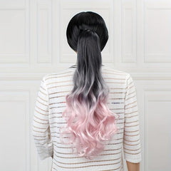 Ombre Long Curly Wavy Ponytail Extensions Synthetic Clip In Hair Extensions