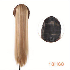Long Straight Drawstring Ponytail Extensions Synthetic Clip In Hair Natural Look
