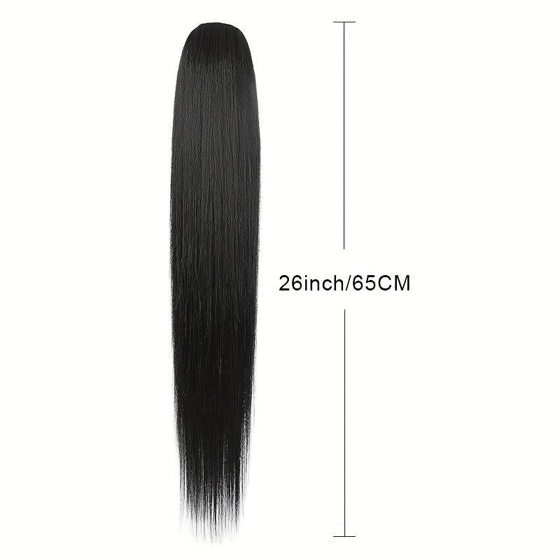 Long Straight Drawstring Ponytail Extensions Synthetic Clip In Hair Natural Look