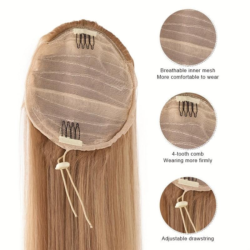 Long Straight Drawstring Ponytail Extensions Synthetic Clip In Hair Natural Look