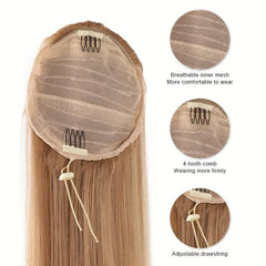 Long Straight Drawstring Ponytail Extensions Synthetic Clip In Hair Natural Look