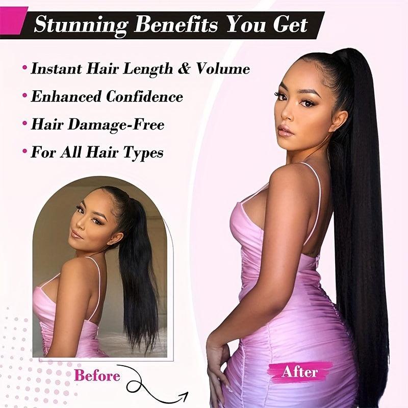 Long Straight Drawstring Ponytail Extensions Synthetic Clip In Hair Natural Look
