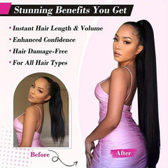 Long Straight Drawstring Ponytail Extensions Synthetic Clip In Hair Natural Look