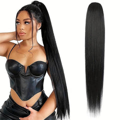 Long Straight Drawstring Ponytail Extensions Synthetic Clip In Hair Natural Look