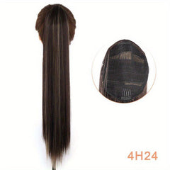 Long Straight Drawstring Ponytail Extensions Synthetic Clip In Hair Natural Look