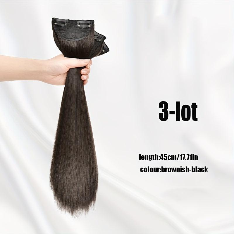 3pcs Long Straight Hair Pieces Synthetic Clip In Hair Extensions Natural Look