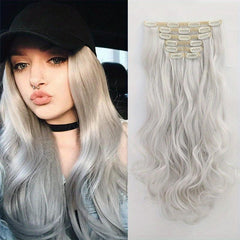 6pcs Long Wavy Hair Pieces Synthetic Clip In Extensions for Daily Use