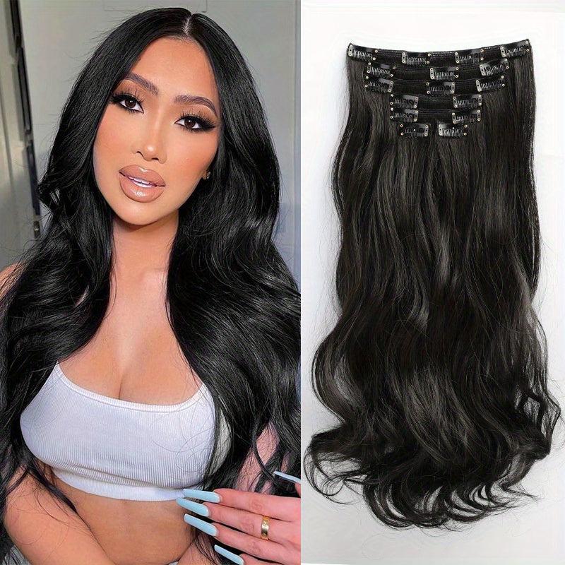 6pcs Long Wavy Hair Pieces Synthetic Clip In Extensions for Daily Use