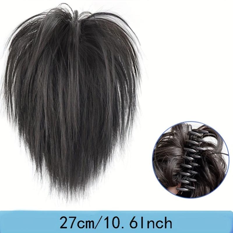 Short Straight Synth Hair Buns Claw Tousled Updo Messy Ponytail
