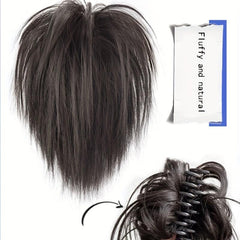 Short Straight Synth Hair Buns Claw Tousled Updo Messy Ponytail