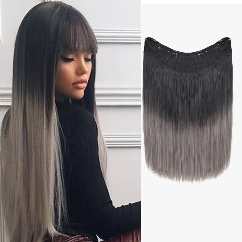 Ombre Long Straight Hair Pieces Synthetic Clip In Hair Extensions