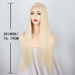 613 Blonde Lace Front Wig 76.2 cm Long Straight Synthetic Wig