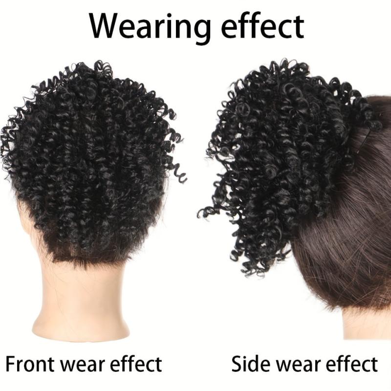 Afro Kinky Curly Ponytail Extensions Synthetic Hair Bun Updo with Elastic Band