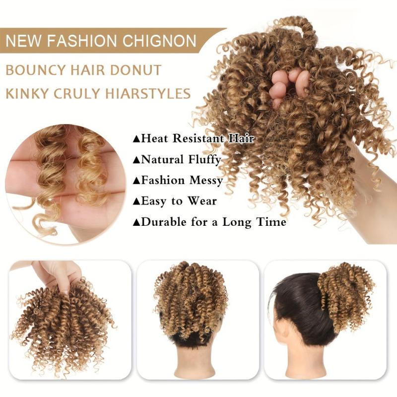 Afro Kinky Curly Ponytail Extensions Synthetic Hair Bun Updo with Elastic Band