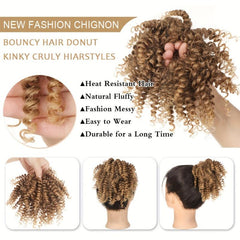 Afro Kinky Curly Ponytail Extensions Synthetic Hair Bun Updo with Elastic Band