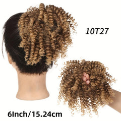 Afro Kinky Curly Ponytail Extensions Synthetic Hair Bun Updo with Elastic Band