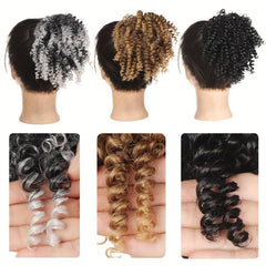 Afro Kinky Curly Ponytail Extensions Synthetic Hair Bun Updo with Elastic Band