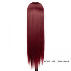 Burgundy Long Bone Straight Synthetic Lace Front Wig