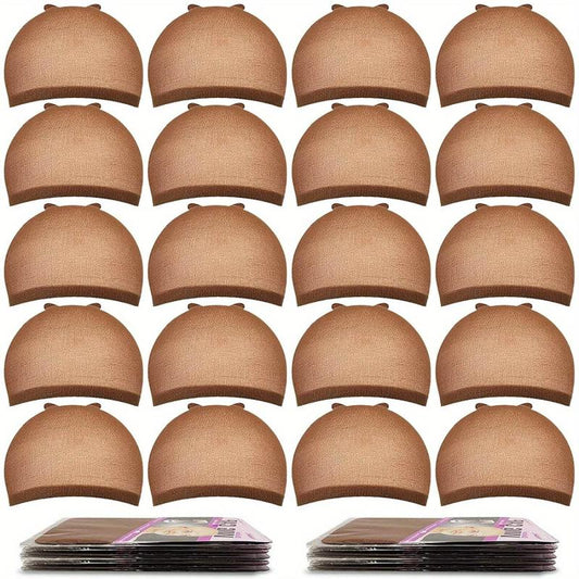 20pcs Brown Wig Caps Stocking Caps For Wigs Stretchy Nylon Wig Caps
