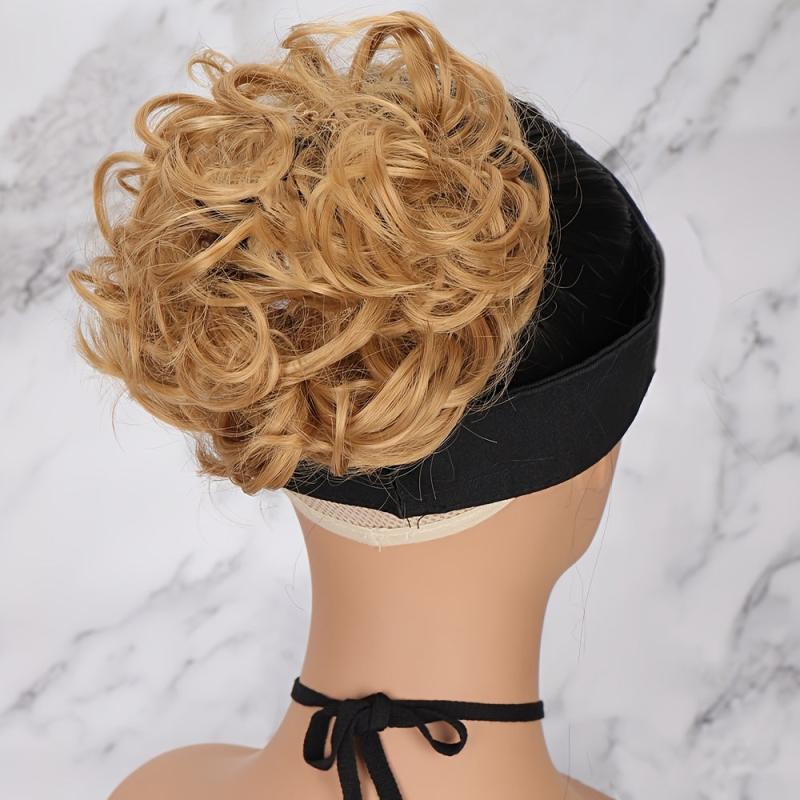 Natural Curly Messy Hair Bun Hair Piece with Rubber Band
