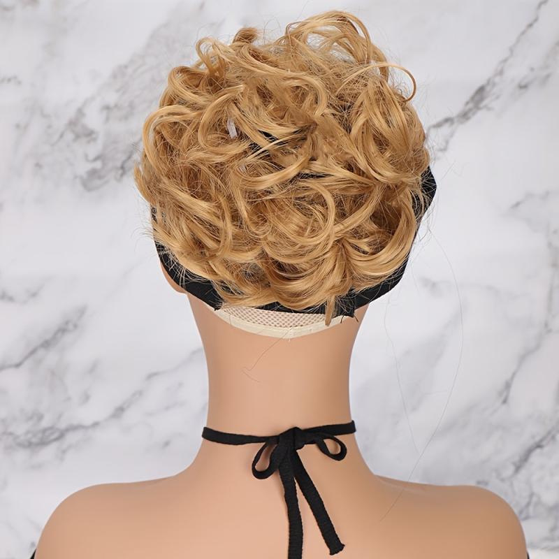 Natural Curly Messy Hair Bun Hair Piece with Rubber Band