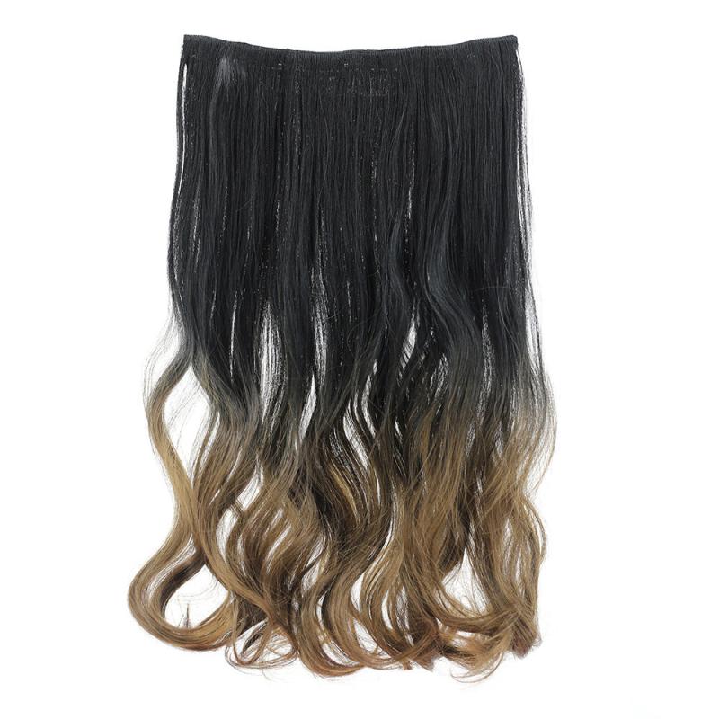 Wavy Clip In Hair Extensions 1 Piece Brown Blonde Ombre Curly Hairpiece