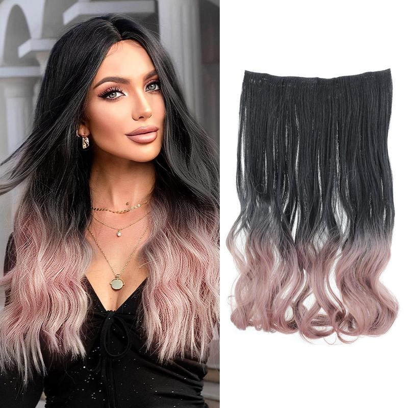 Wavy Clip In Hair Extensions 1 Piece Brown Blonde Ombre Curly Hairpiece