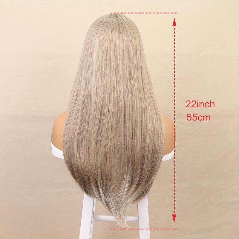 Long Straight Blonde Wig With Bangs Synthetic Wig For Women