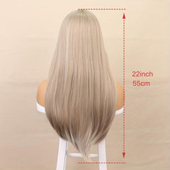 Long Straight Blonde Wig With Bangs Synthetic Wig For Women